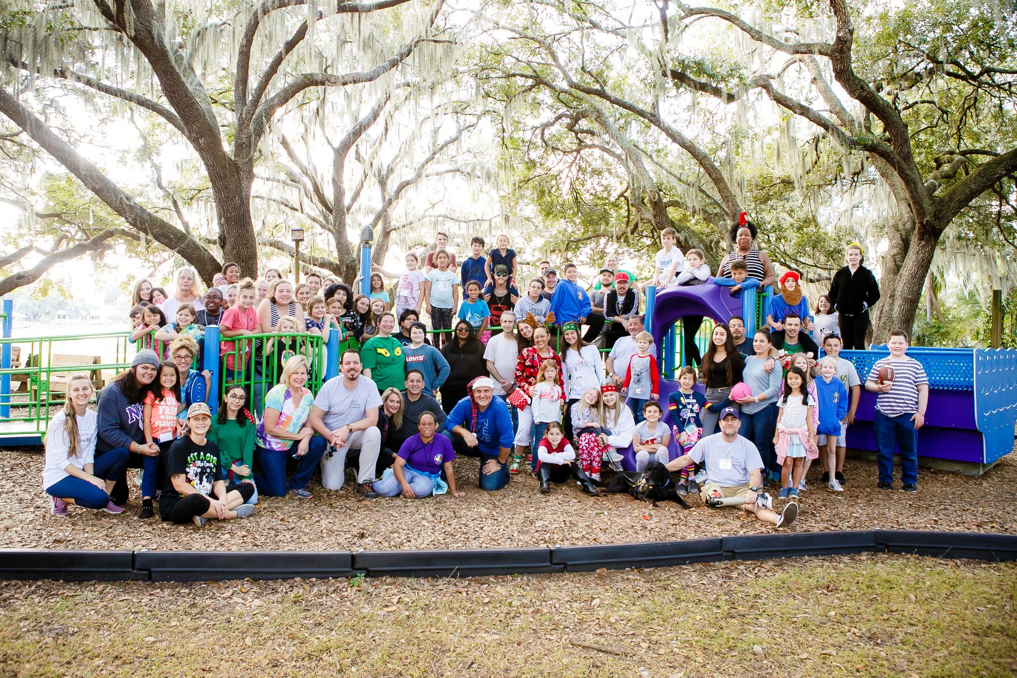 Faces of Courage kids cancer camp with kids on playground